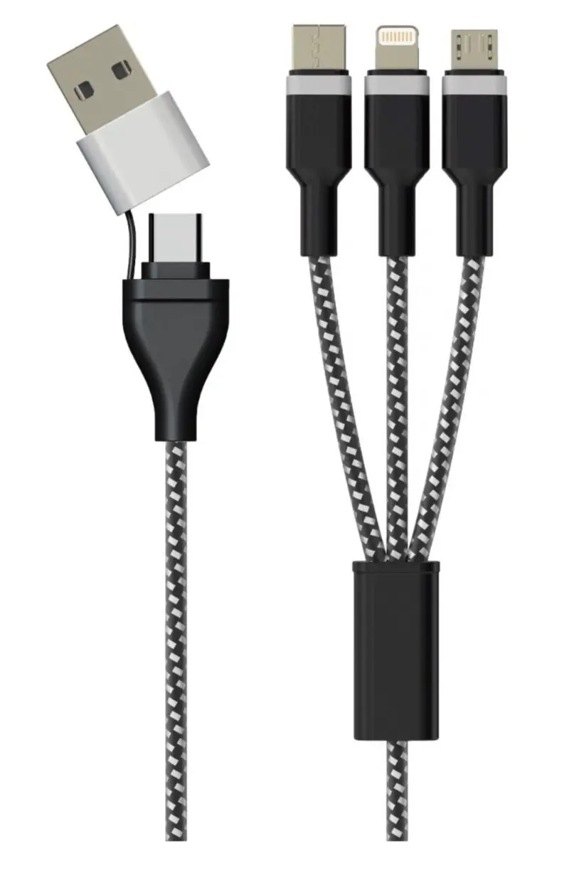 Sinox PRO X 6-í-1 Kaðal við Lightning, USB C og Micro USB. 1m